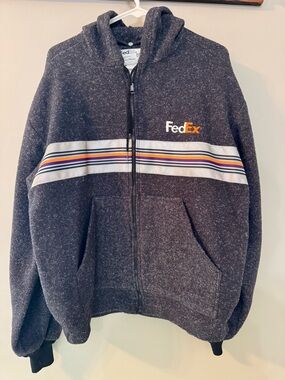 Vintage FedEx Stan Herman Gray Zip Up Fleece Hoodie | Size Large Tall